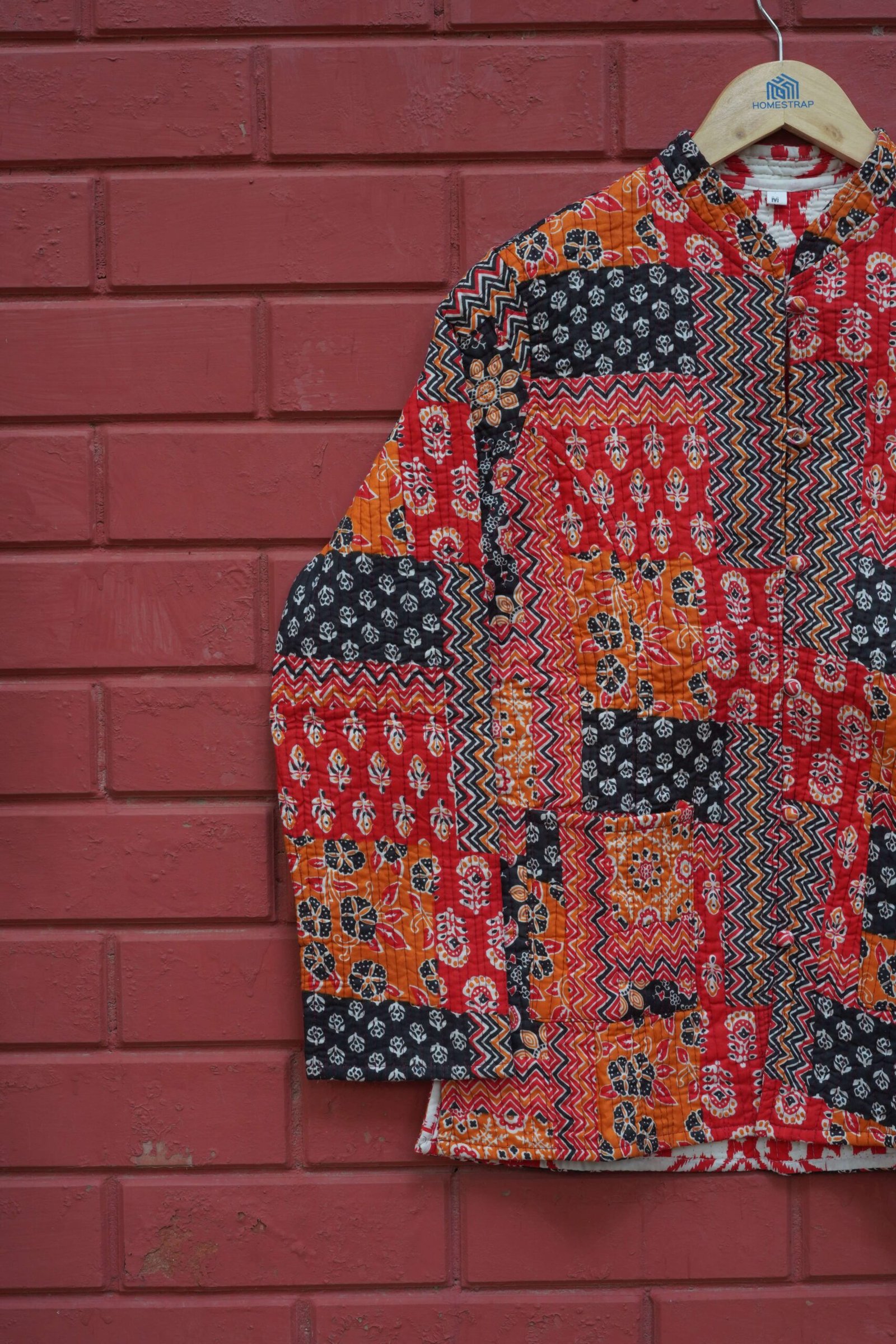 Womens Red Velvet Embroidered Jacket with Floral Design – Design 1 - Image 3