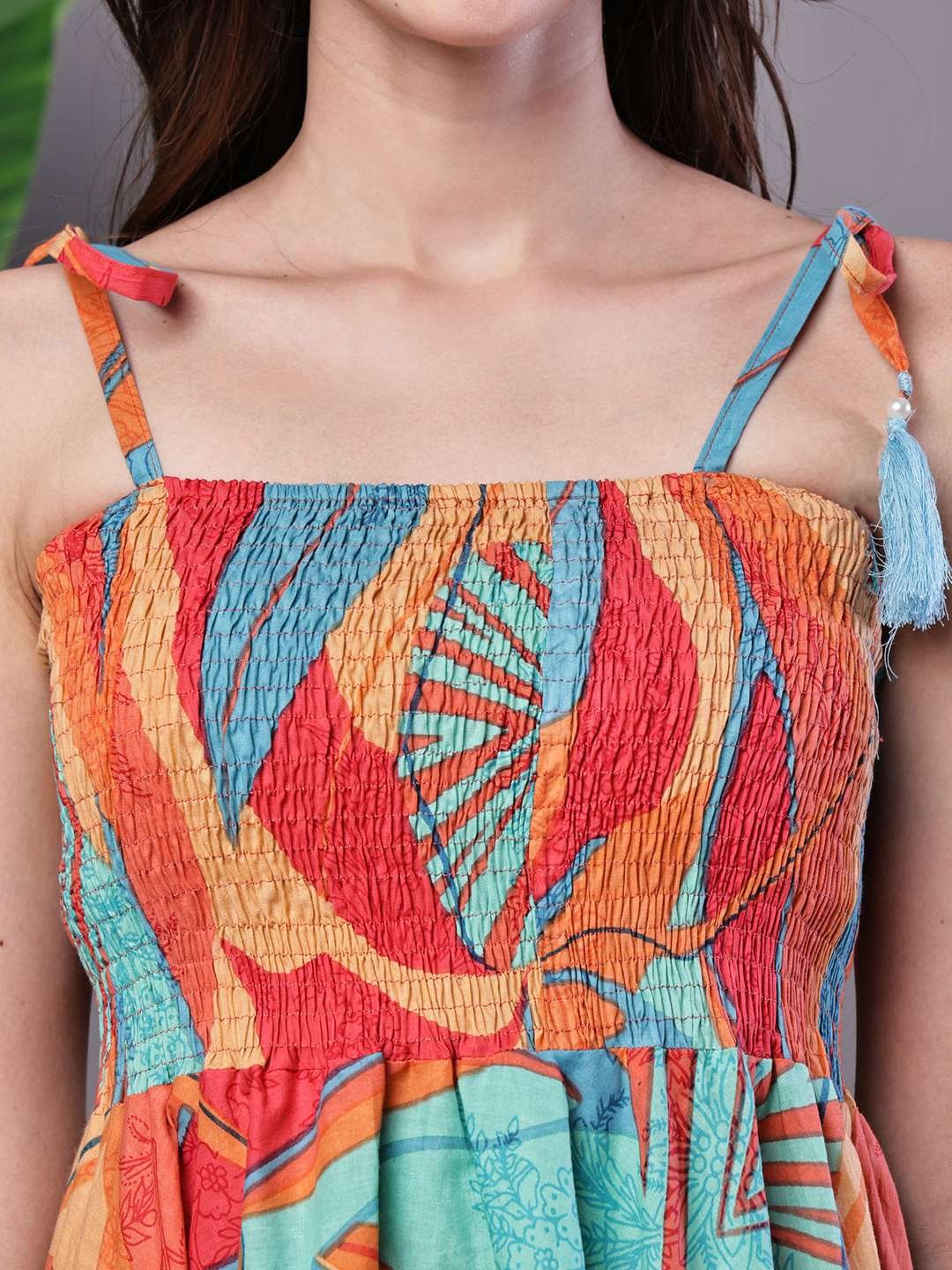 Women's Multicolor Printed Cotton Handkerchief Hem Dress Midi Dresses – AW031 - Image 5