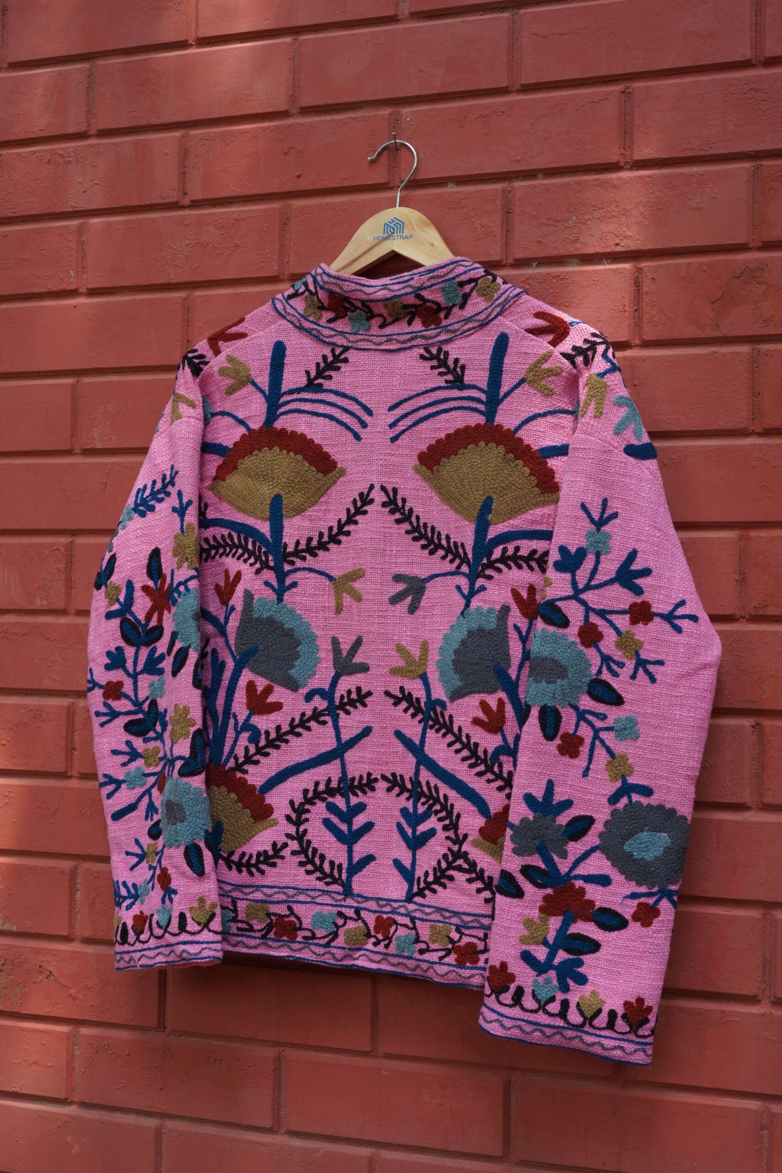 Womens Pink Velvet Embroidered Jacket with Floral Design – SZ-PK1 - Image 7