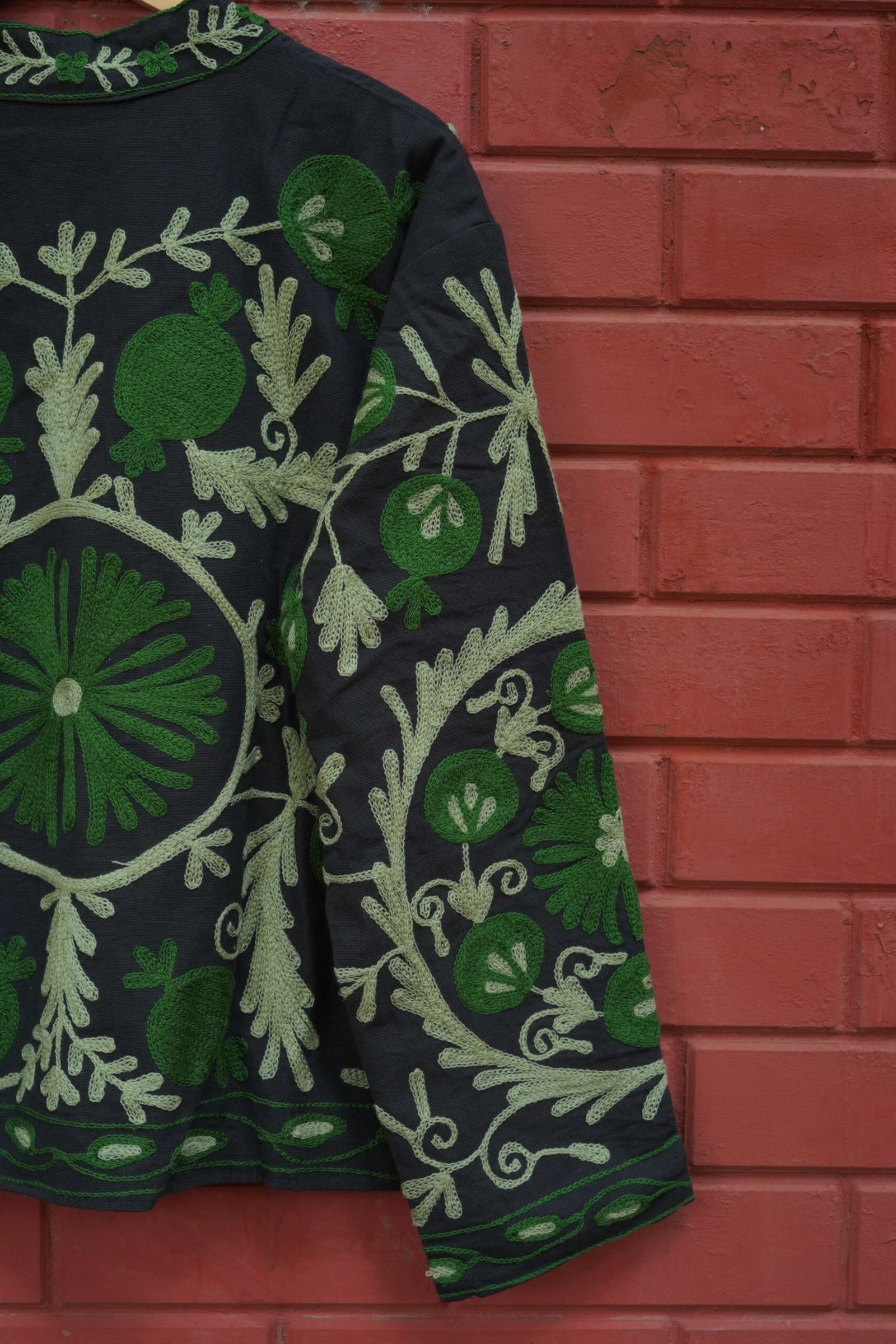 Womens Black Velvet Embroidered Jacket with Floral Design – Design 1 - Image 5
