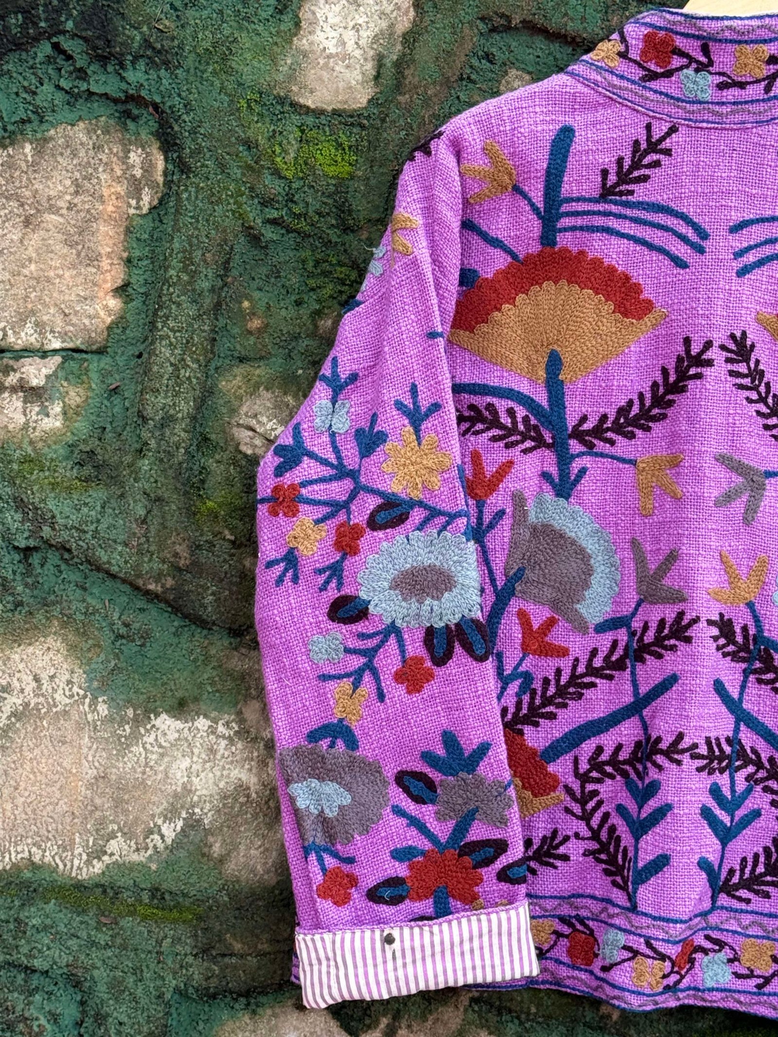 Womens Purple Velvet Embroidered Jacket with Floral Design – Design 1 - Image 3