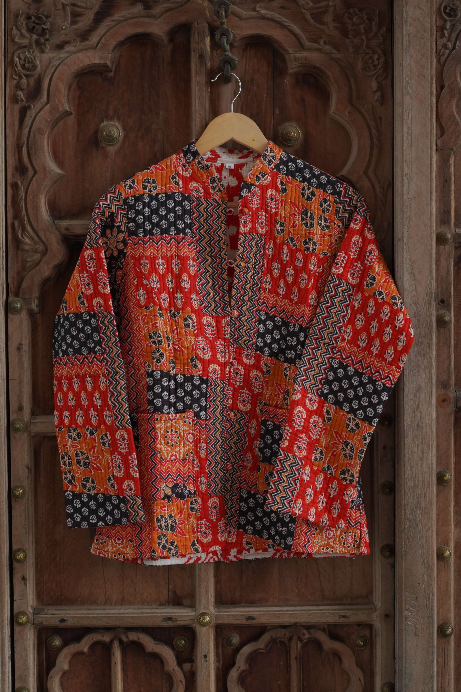 Womens Red Velvet Embroidered Jacket with Floral Design – Design 1 - Image 5