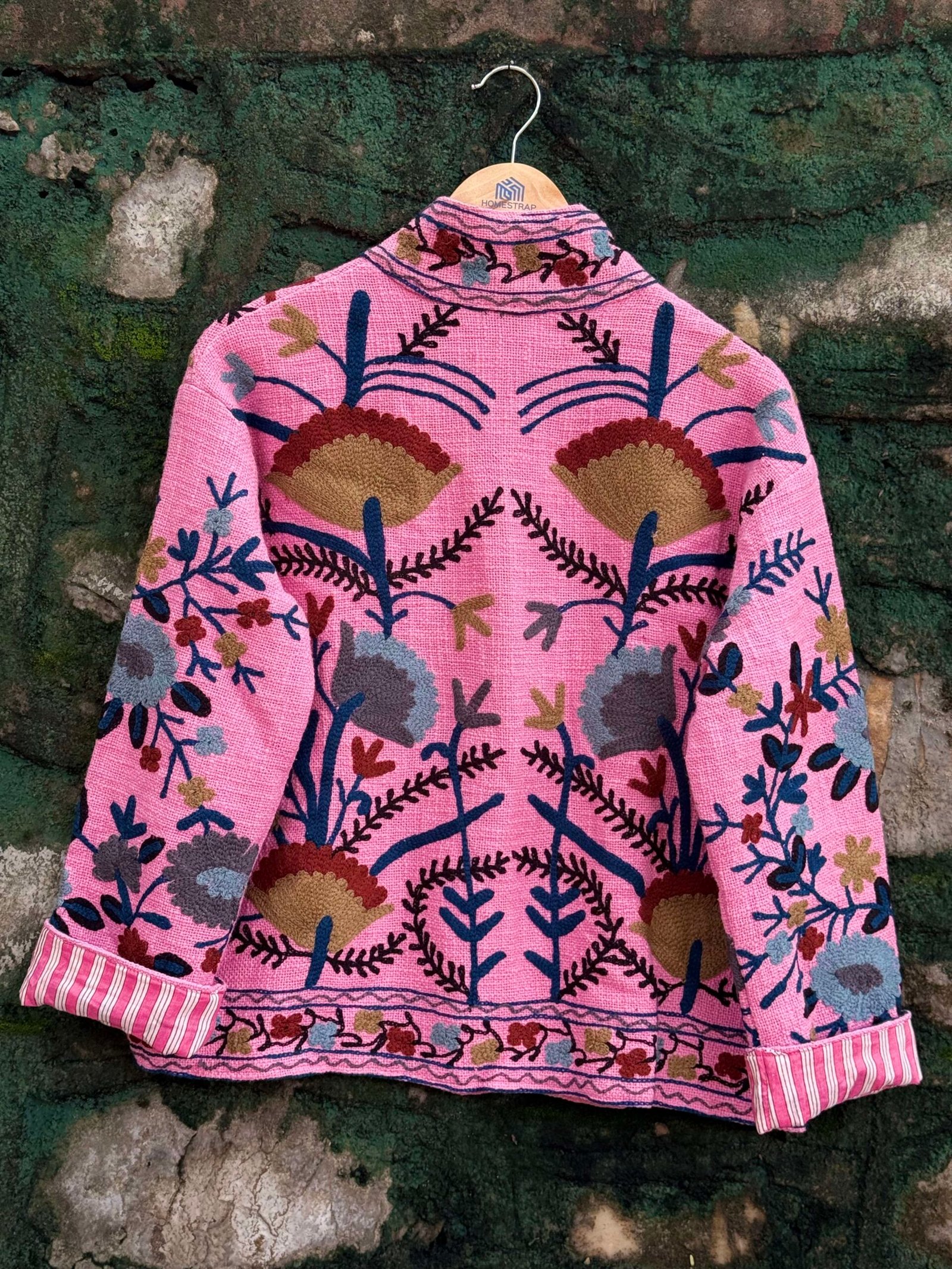 Womens Pink Velvet Embroidered Jacket with Floral Design – SZ-PK1 - Image 5