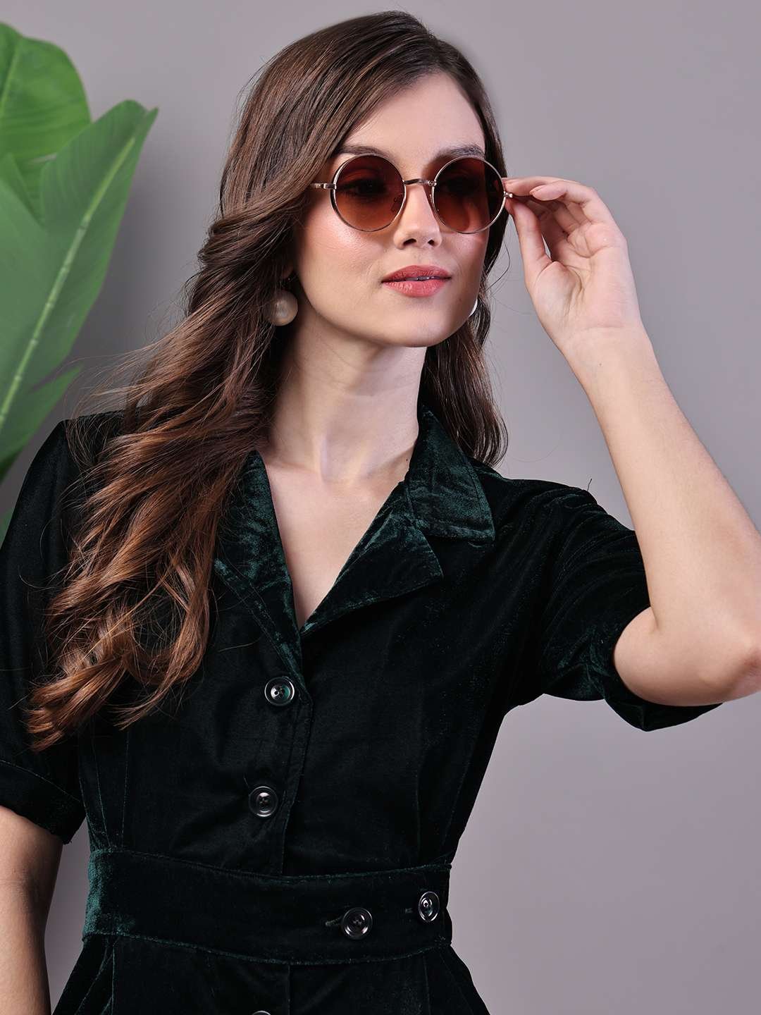 Women's Black Velvet Solid Printed Shirt Midi Dress with Belt – AW06 - Image 4