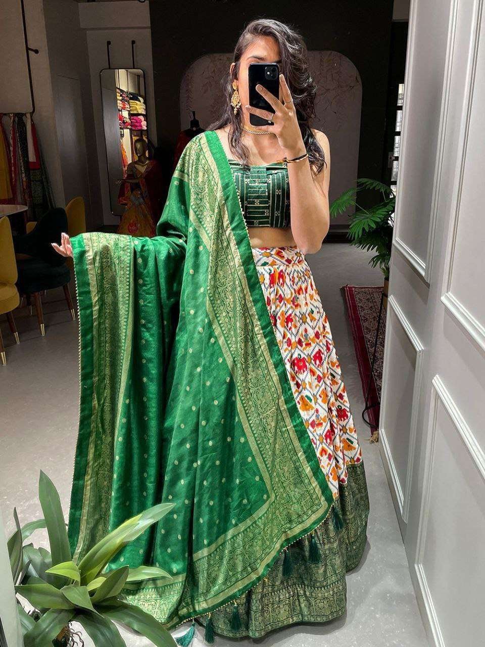 Women's Tussar Silk Patola Print Lehenga Choli Dupatta Set – LC-18