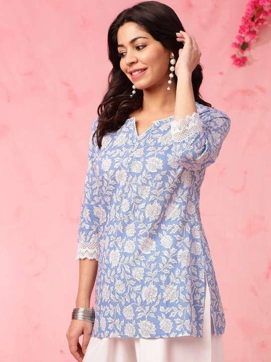 Women's Rayon Floral Printed Straight Short Kurti Set – HC-46-SKY-BLUE - Image 7