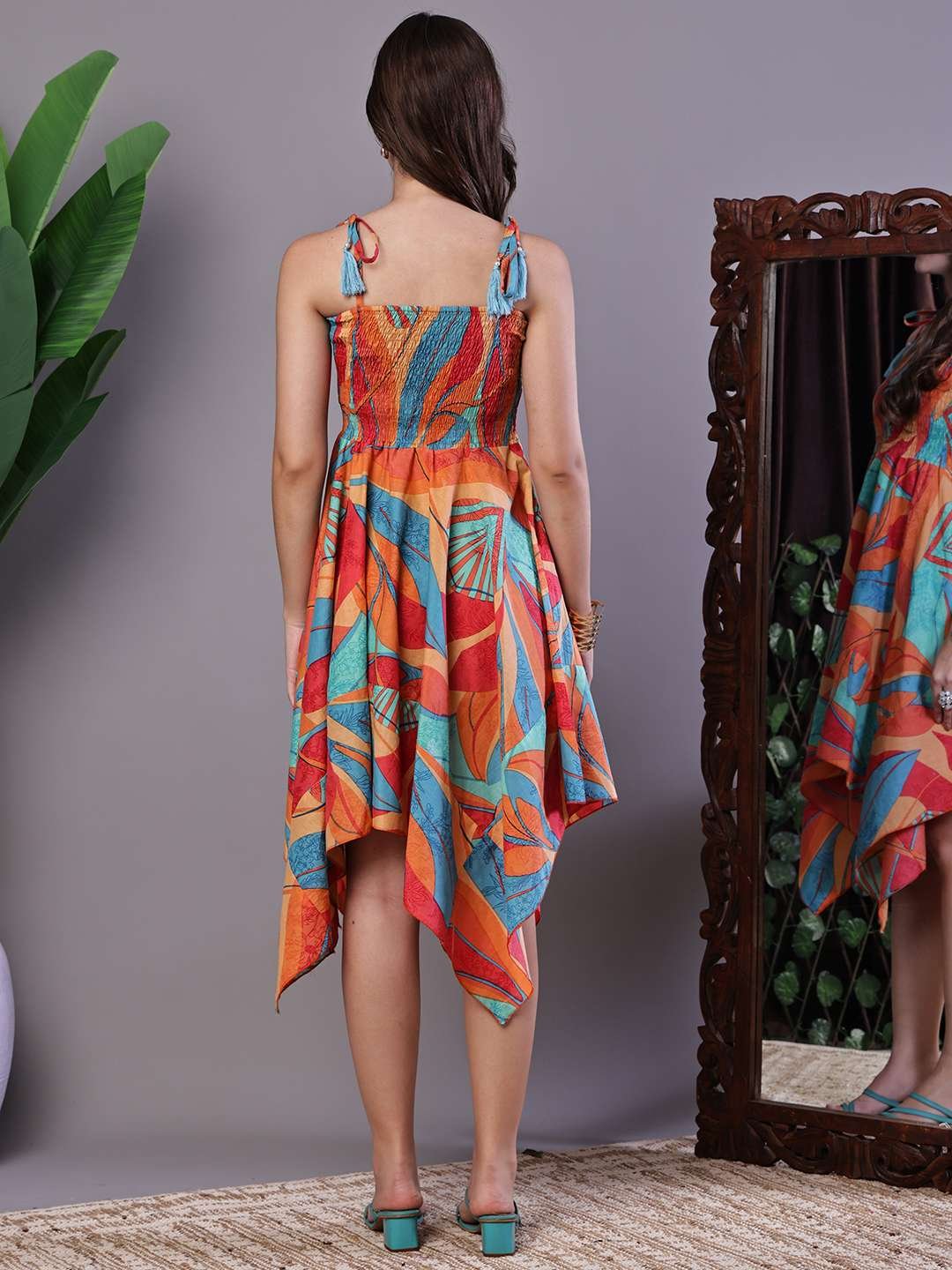 Women's Multicolor Printed Cotton Handkerchief Hem Dress Midi Dresses – AW031 - Image 2