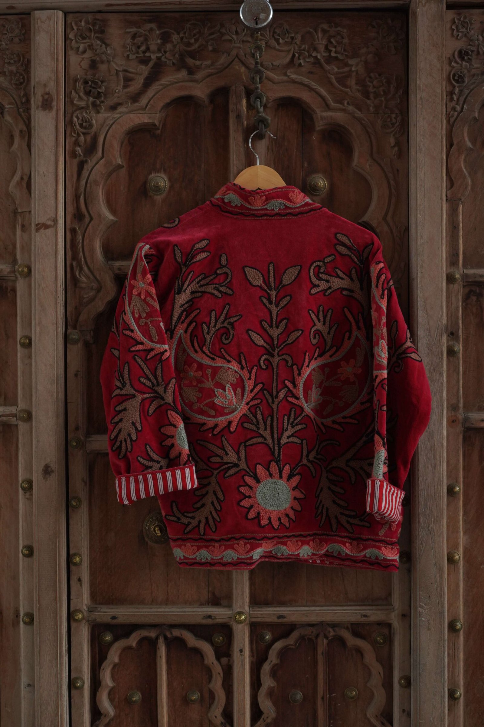 Womens Red Velvet Embroidered Jacket with Floral Design – SZ-RD1 - Image 5