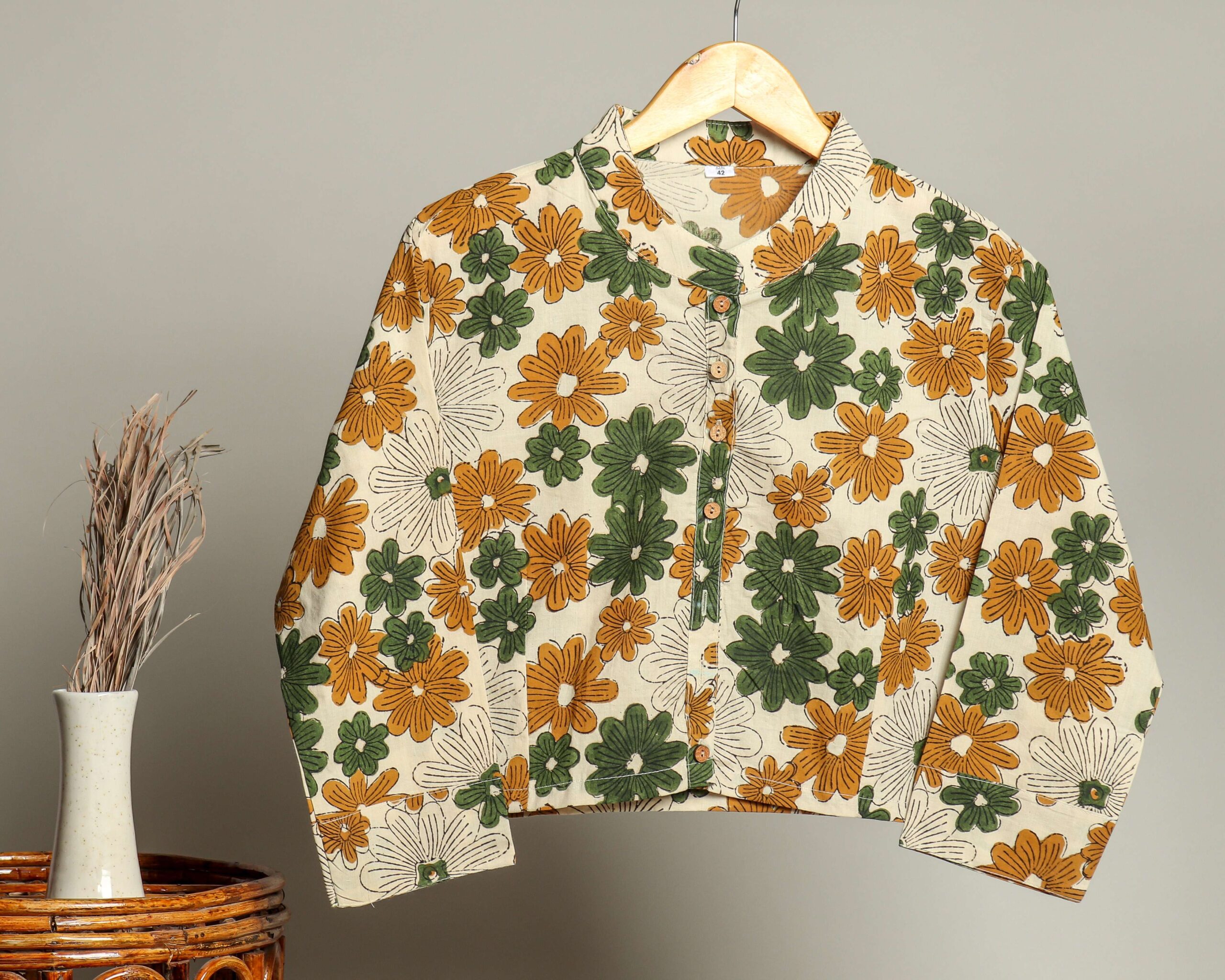 Handmade Block Print Cotton for Women ? Ethnic Floral Printed Top with Long Sleeves 1 Handmade Block Print Cotton for Women ? Ethnic Floral Printed Top with Long Sleeves
