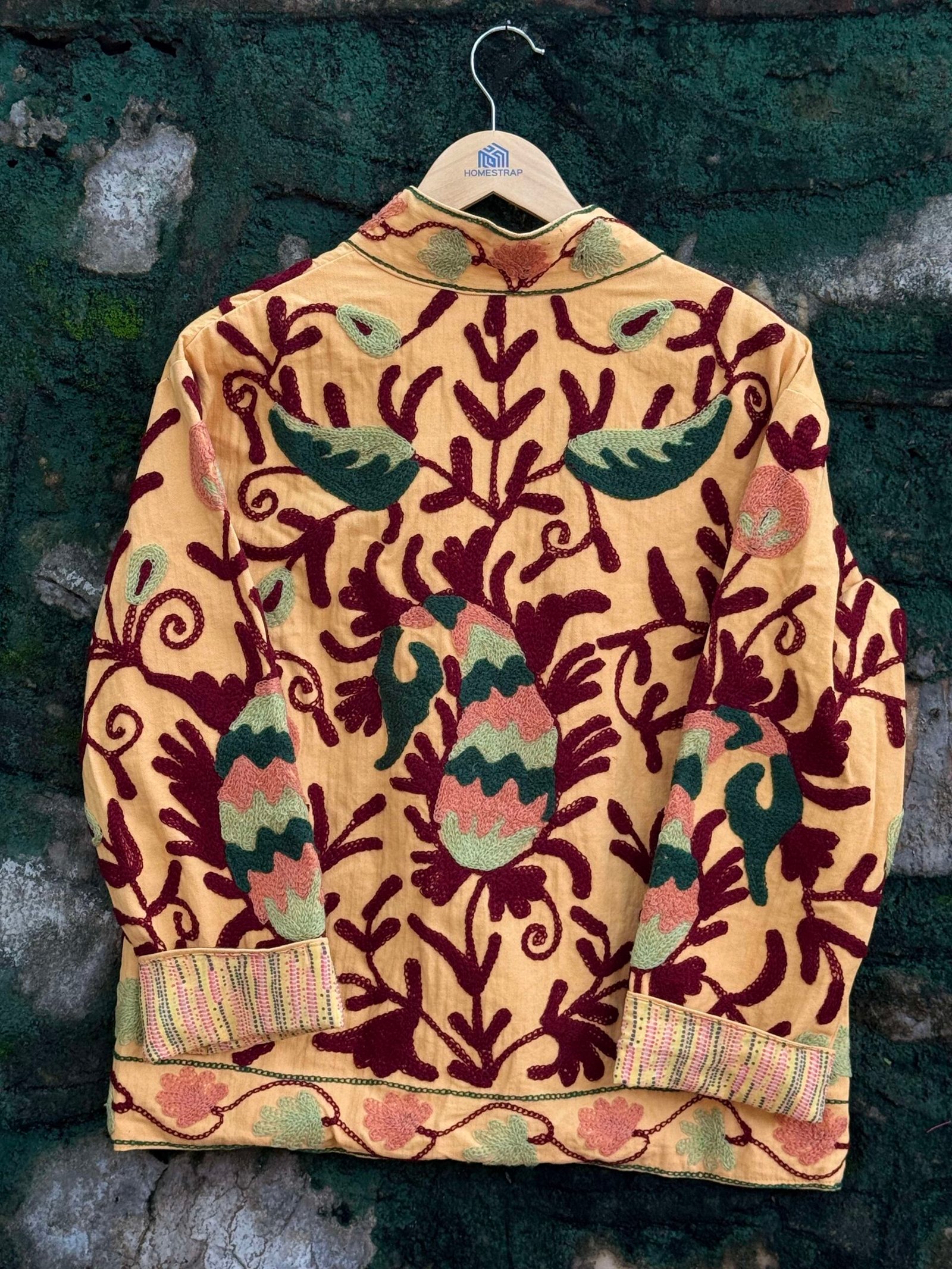 Womens Yellow Velvet Embroidered Jacket with Floral Design – SZ-YL1 - Image 5