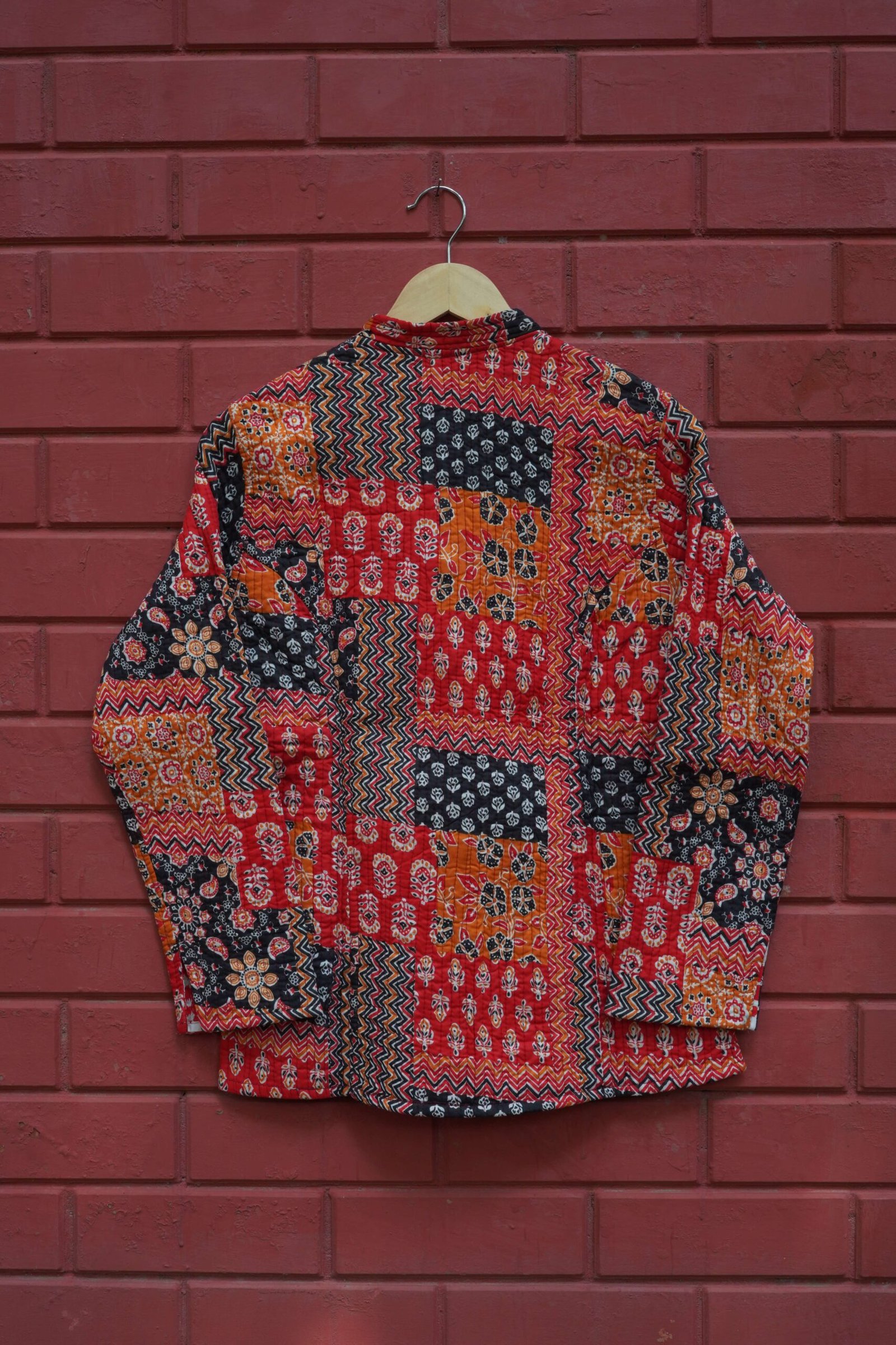 Womens Red Velvet Embroidered Jacket with Floral Design – Design 1 - Image 4