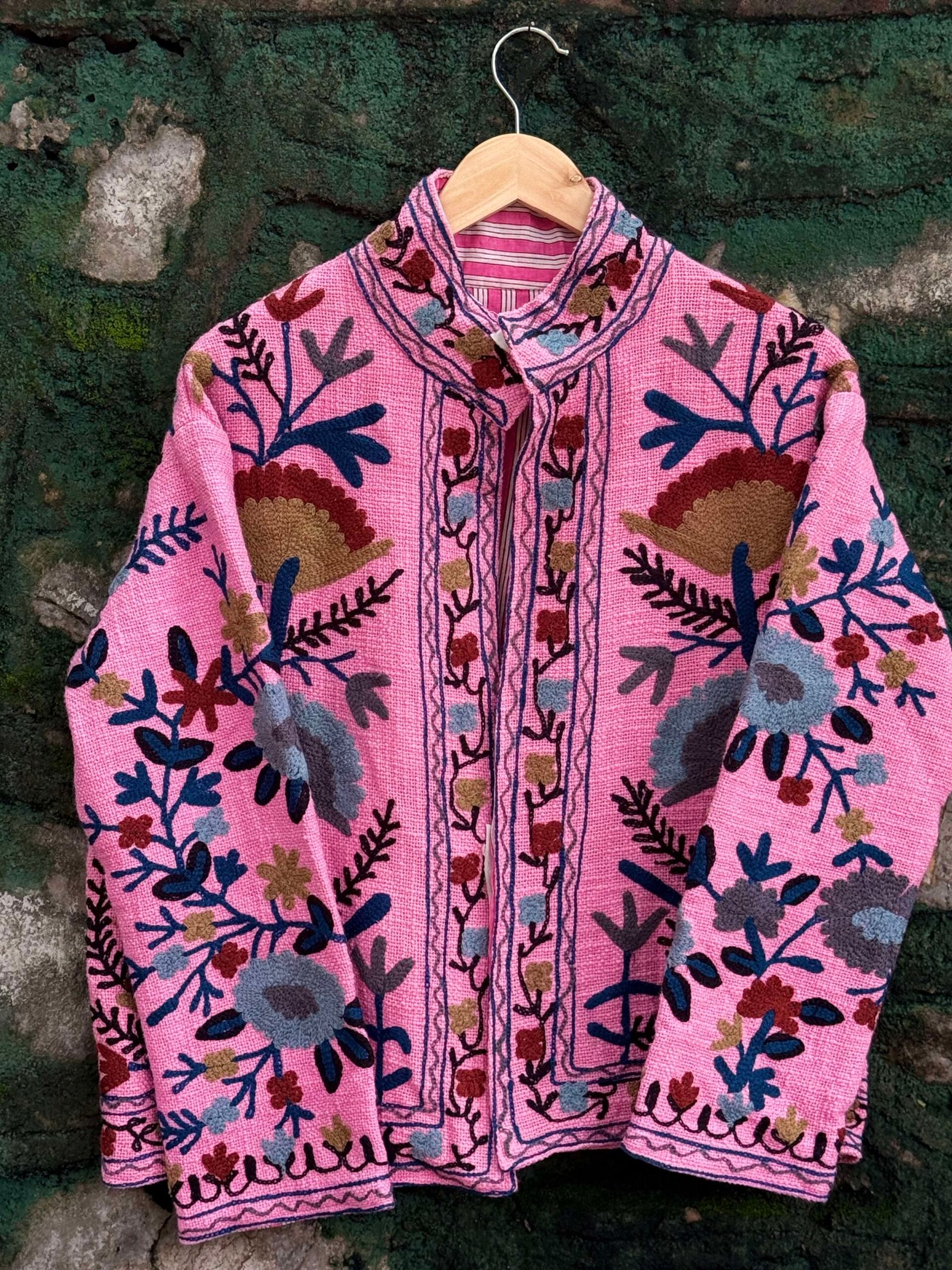 Womens Pink Velvet Embroidered Jacket with Floral Design – SZ-PK1 - Image 6