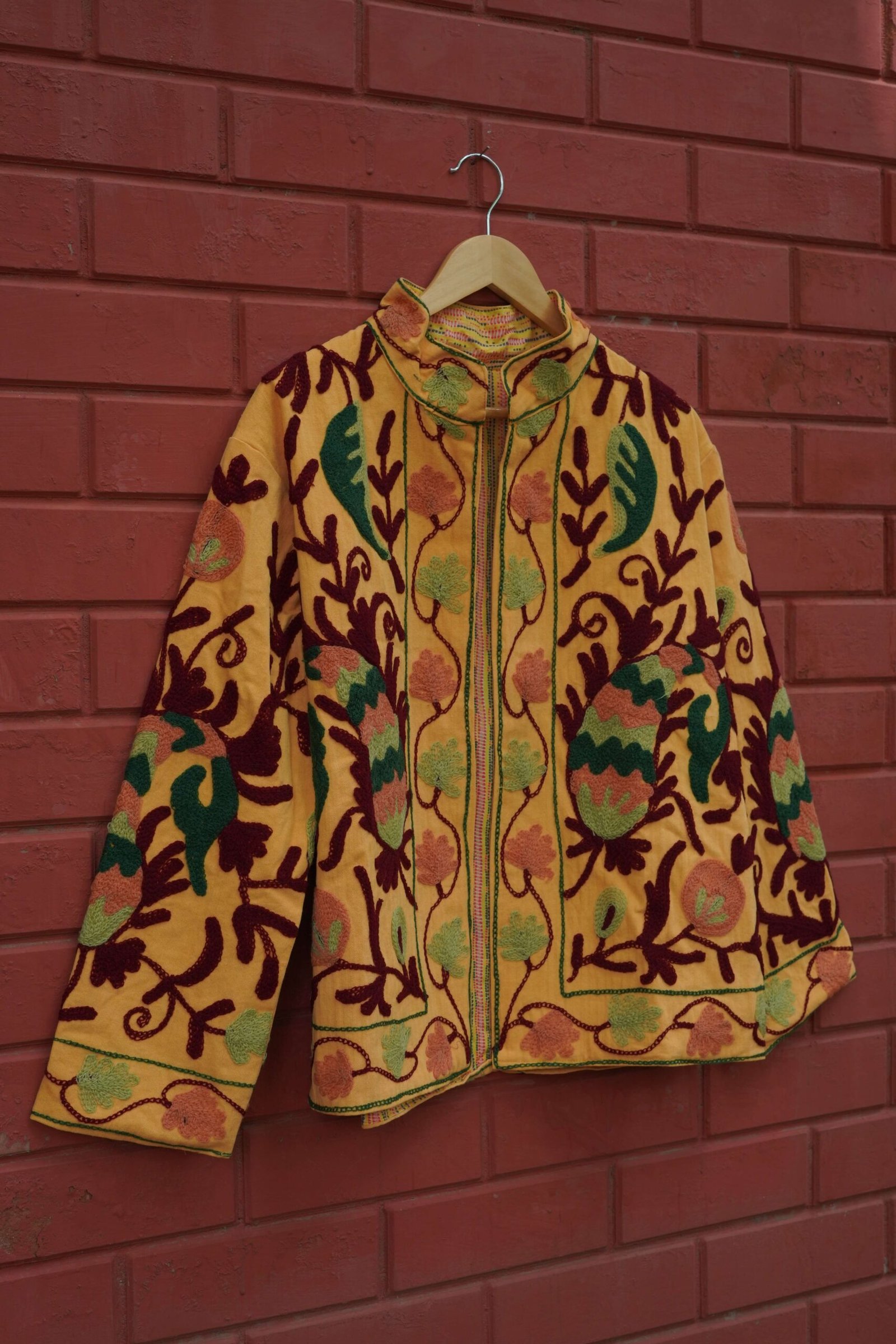 Womens Yellow Velvet Embroidered Jacket with Floral Design – SZ-YL1 - Image 7