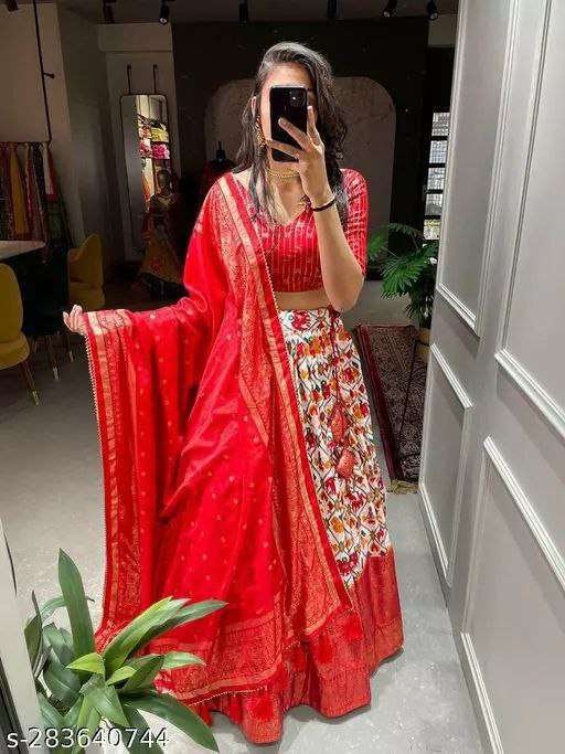 Women's Tussar Silk Patola Print Lehenga Choli Dupatta Set – LC-18 - Image 3