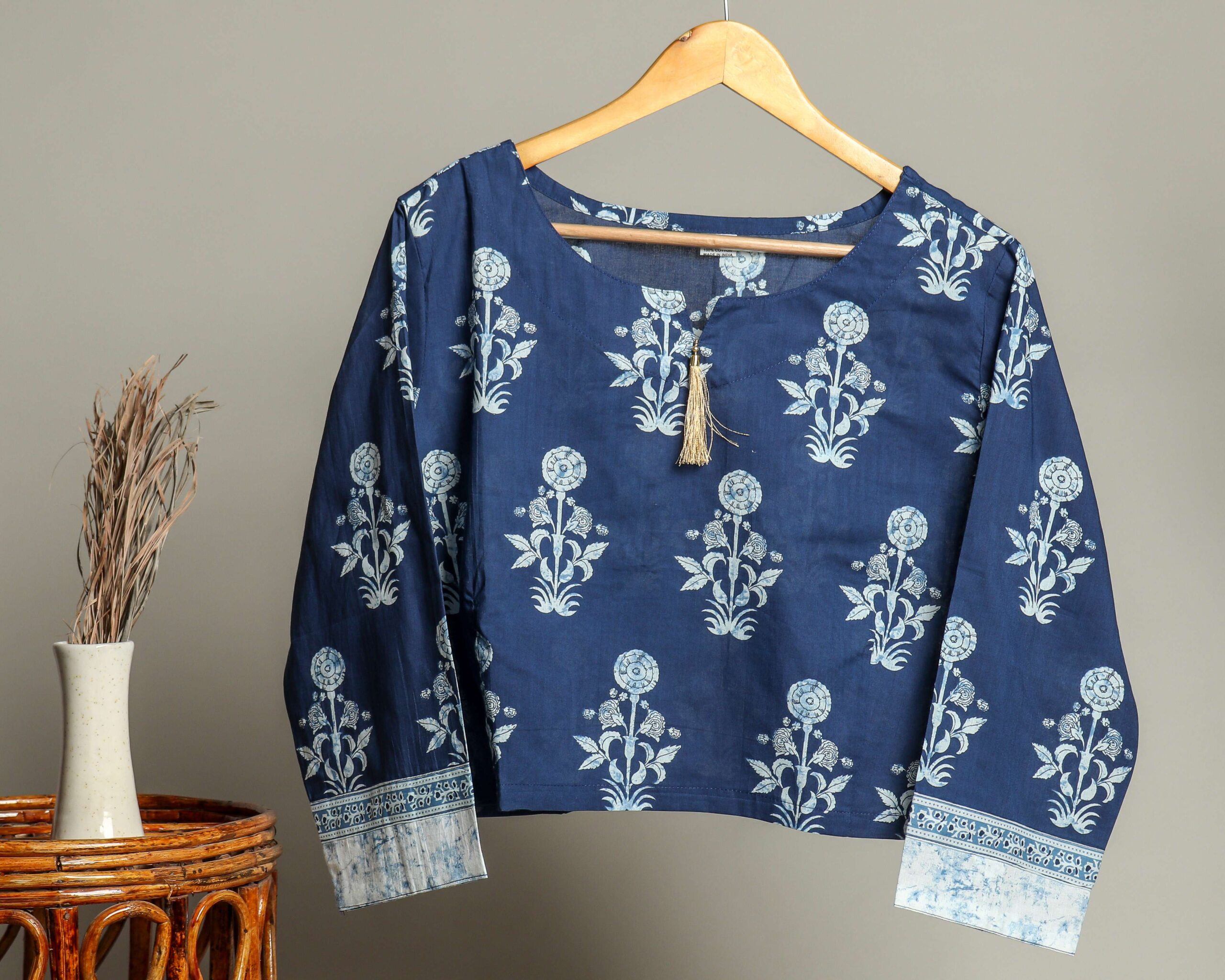 Handmade Block Print Cotton for Women ? Ethnic Floral Printed Top with Long Sleeves 1 Handmade Block Print Cotton for Women ? Ethnic Floral Printed Top with Long Sleeves