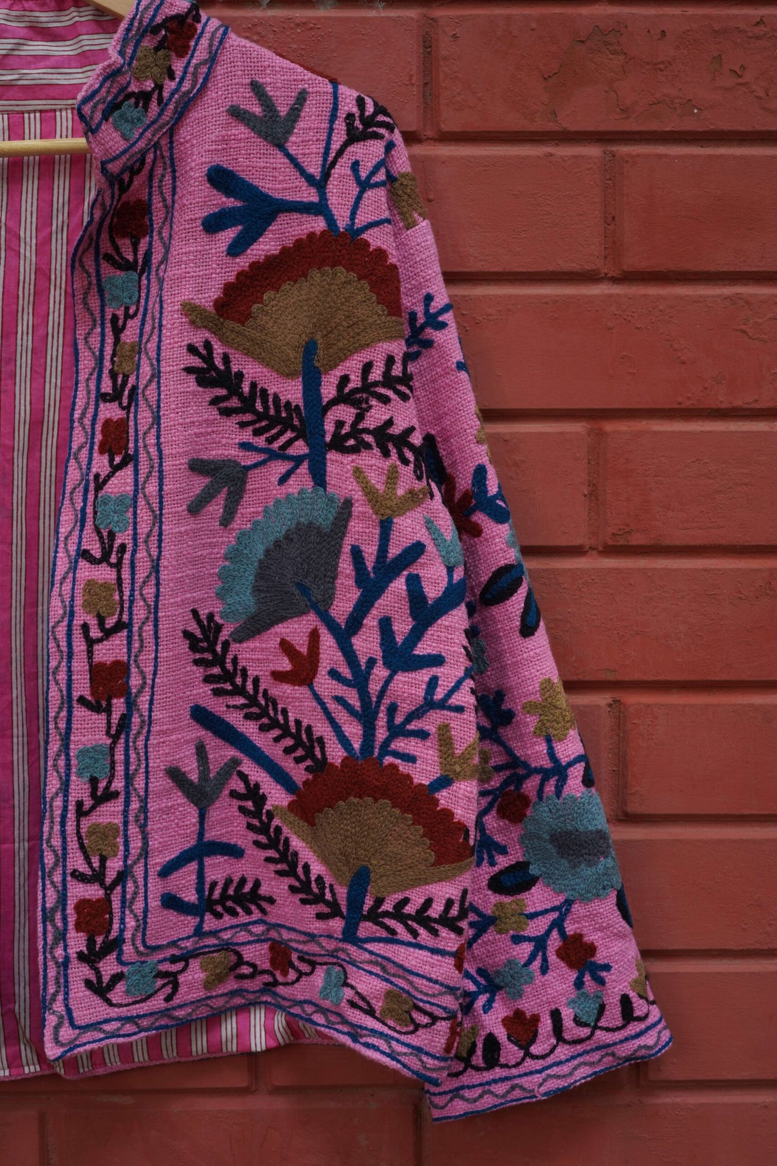 Womens Pink Velvet Embroidered Jacket with Floral Design – SZ-PK1 - Image 4