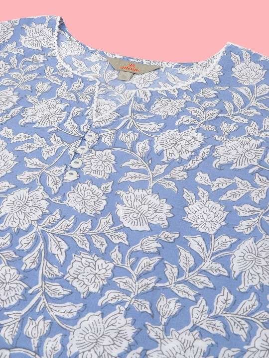 Women's Rayon Floral Printed Straight Short Kurti Set – HC-46-SKY-BLUE - Image 6
