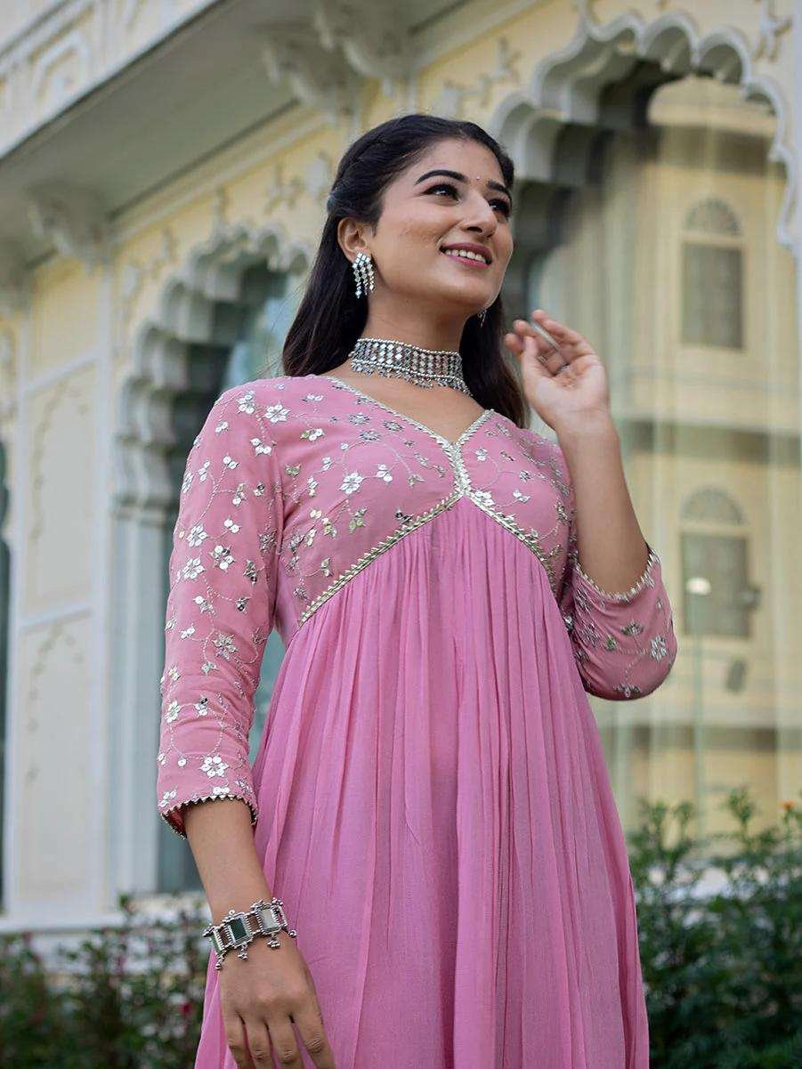 Women's Rayon embroidery work Georgette Fit & Flare Dress – HC10-PINK - Image 5