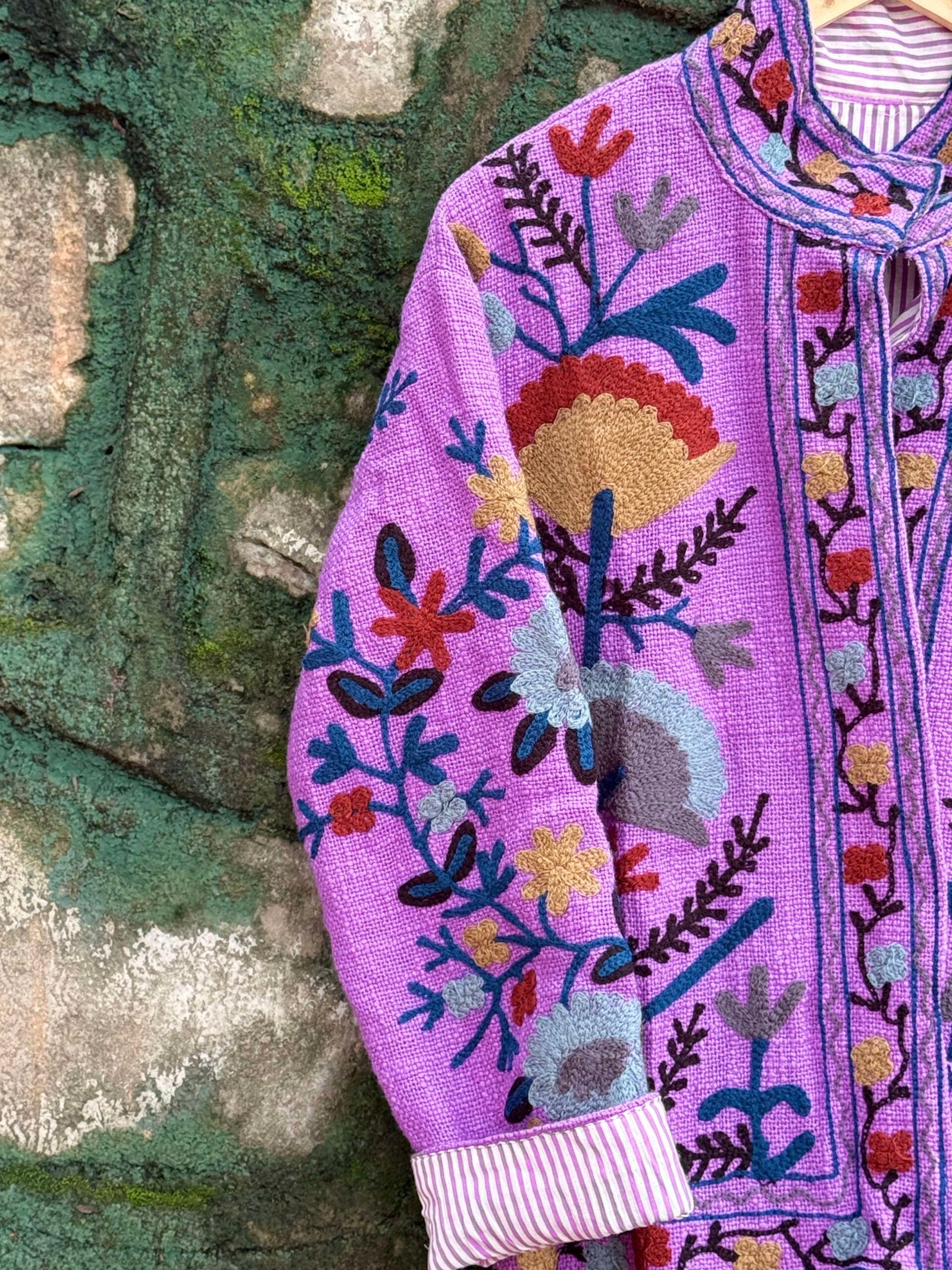 Womens Purple Velvet Embroidered Jacket with Floral Design – Design 1 - Image 5
