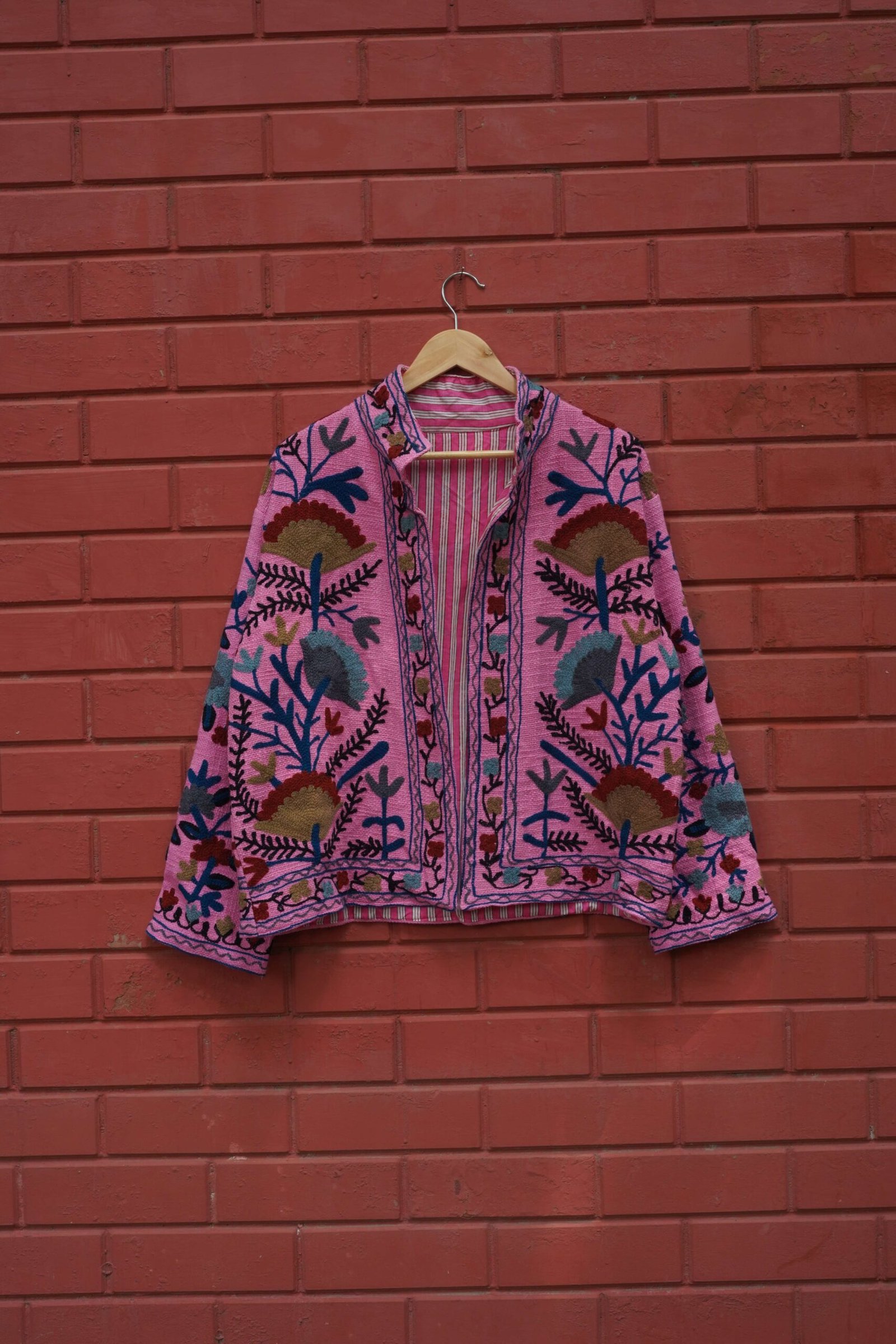 Womens Pink Velvet Embroidered Jacket with Floral Design – SZ-PK1 - Image 8