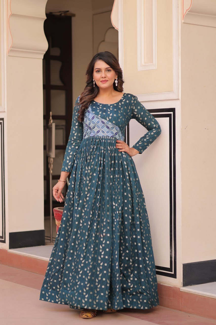 Women's Festive Berry Purple Printed Anarkali Gown with Intricate Zari Work & Embellished Yoke – Perfect for Traditional & Celebration Wear - Image 13
