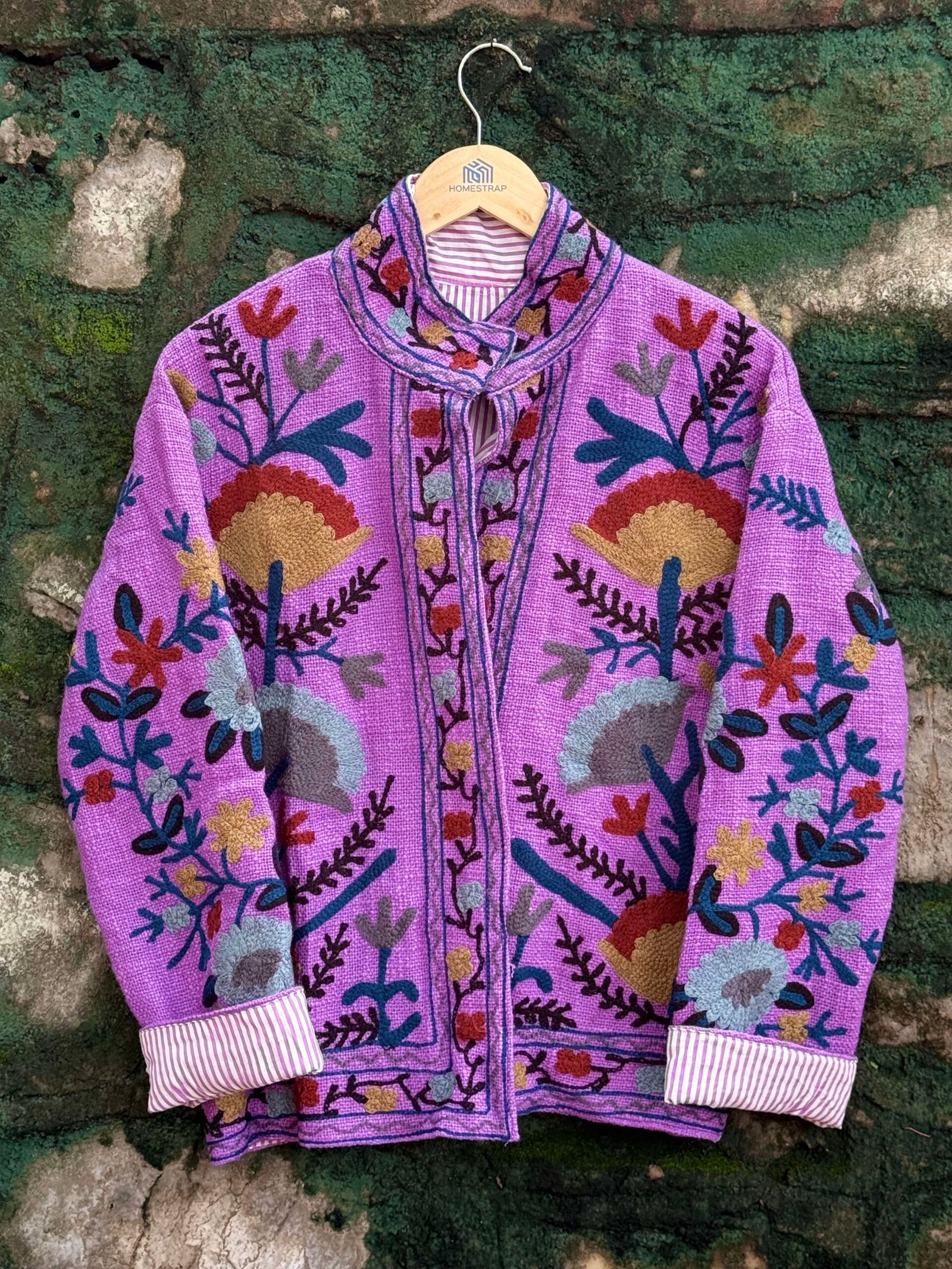 Womens Purple Velvet Embroidered Jacket with Floral Design – Design 1