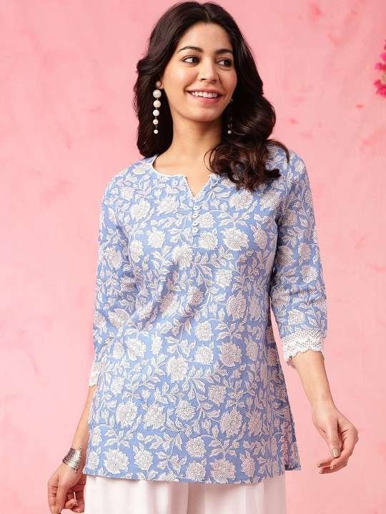 Women's Rayon Floral Printed Straight Short Kurti Set – HC-46-SKY-BLUE - Image 4