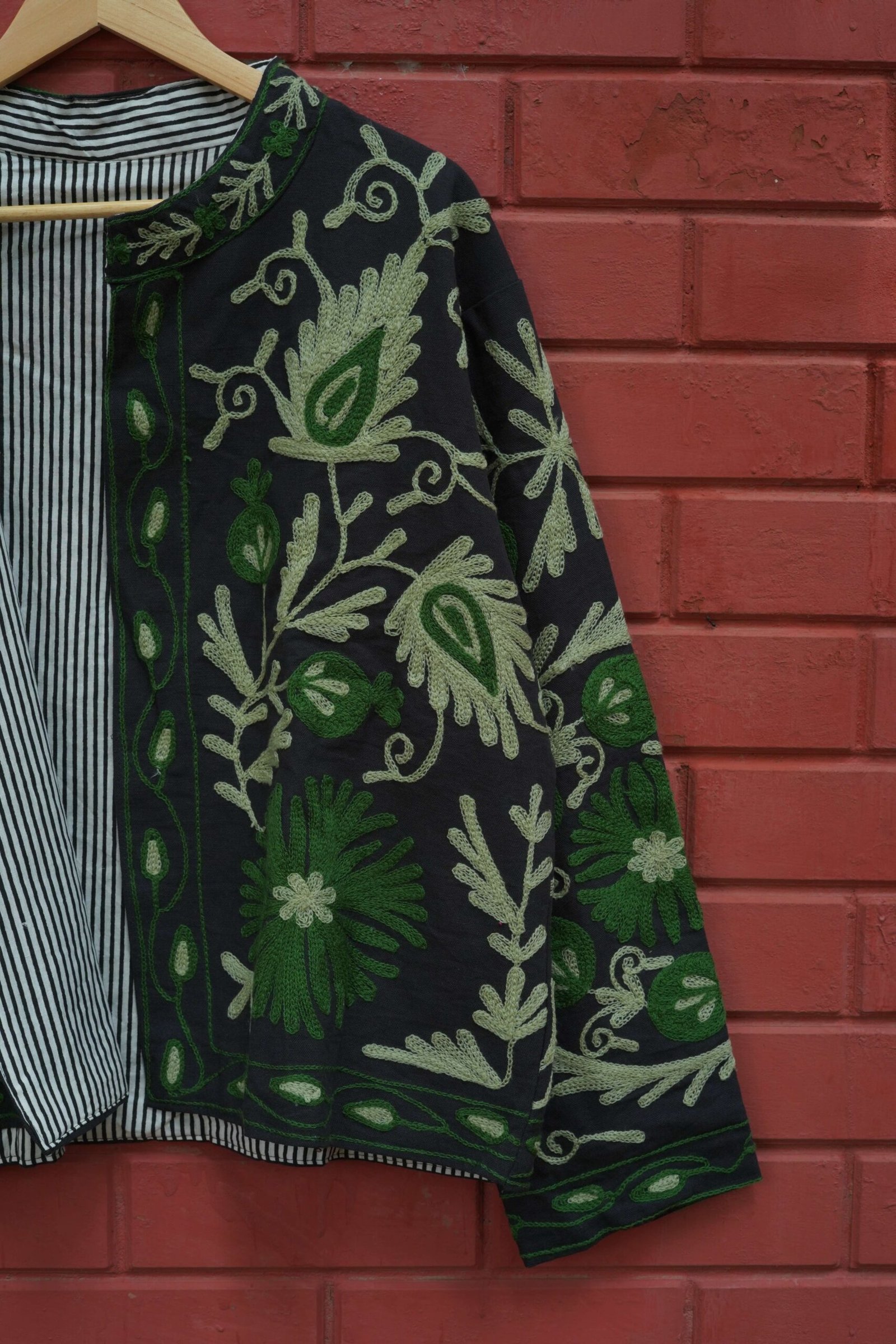 Womens Black Velvet Embroidered Jacket with Floral Design – Design 1 - Image 3