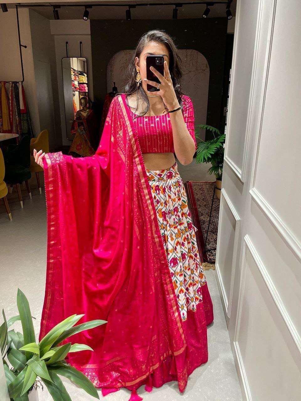 Women's Tussar Silk Patola Print Lehenga Choli Dupatta Set – LC-18 - Image 2