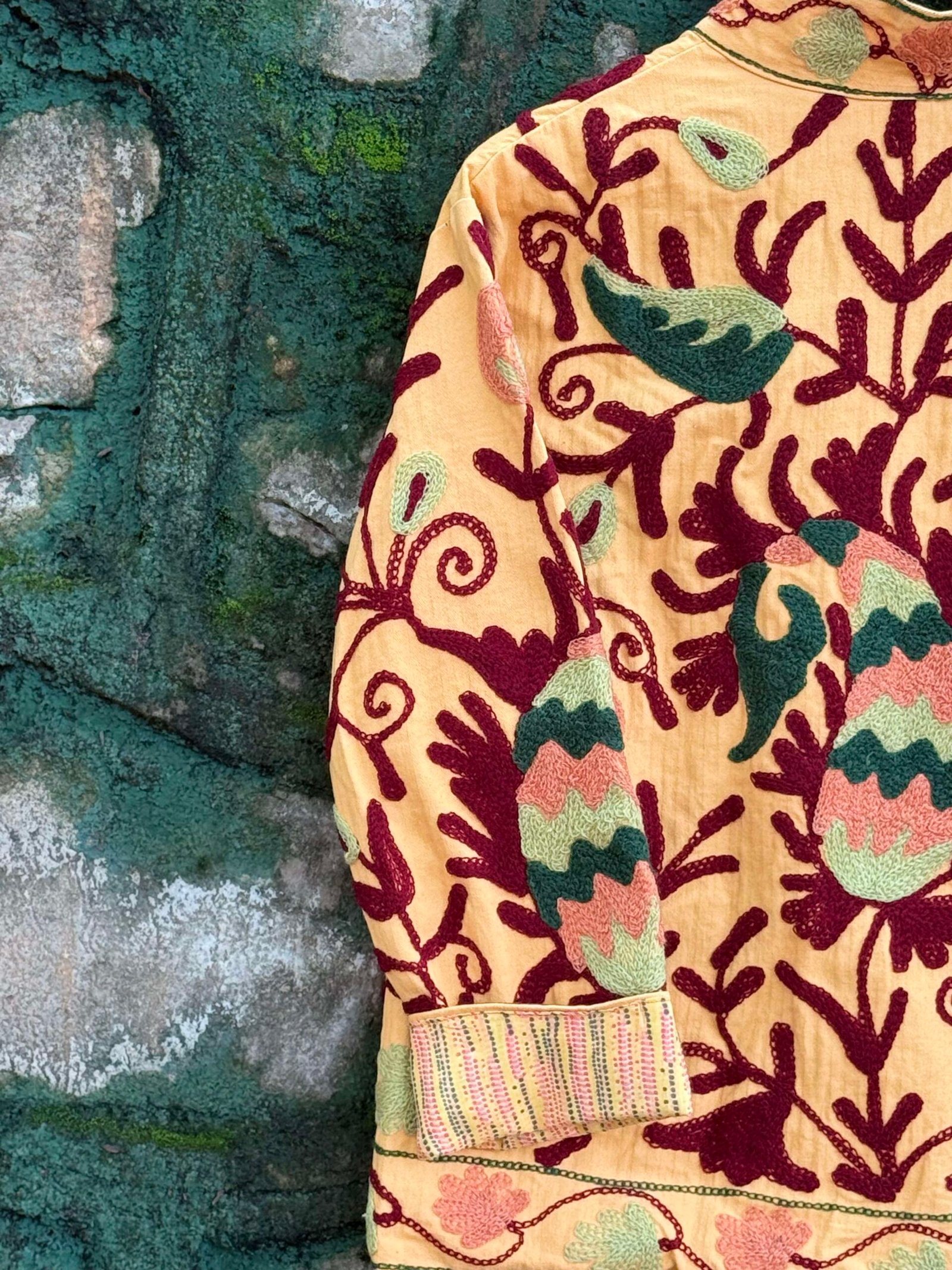 Womens Yellow Velvet Embroidered Jacket with Floral Design – SZ-YL1 - Image 6
